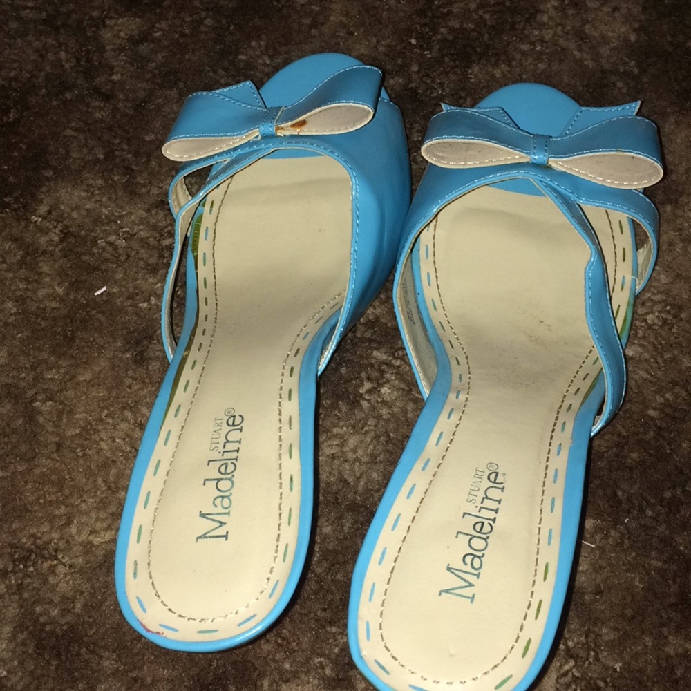 Stuart Madeline Aqua Blue Heels with Bow